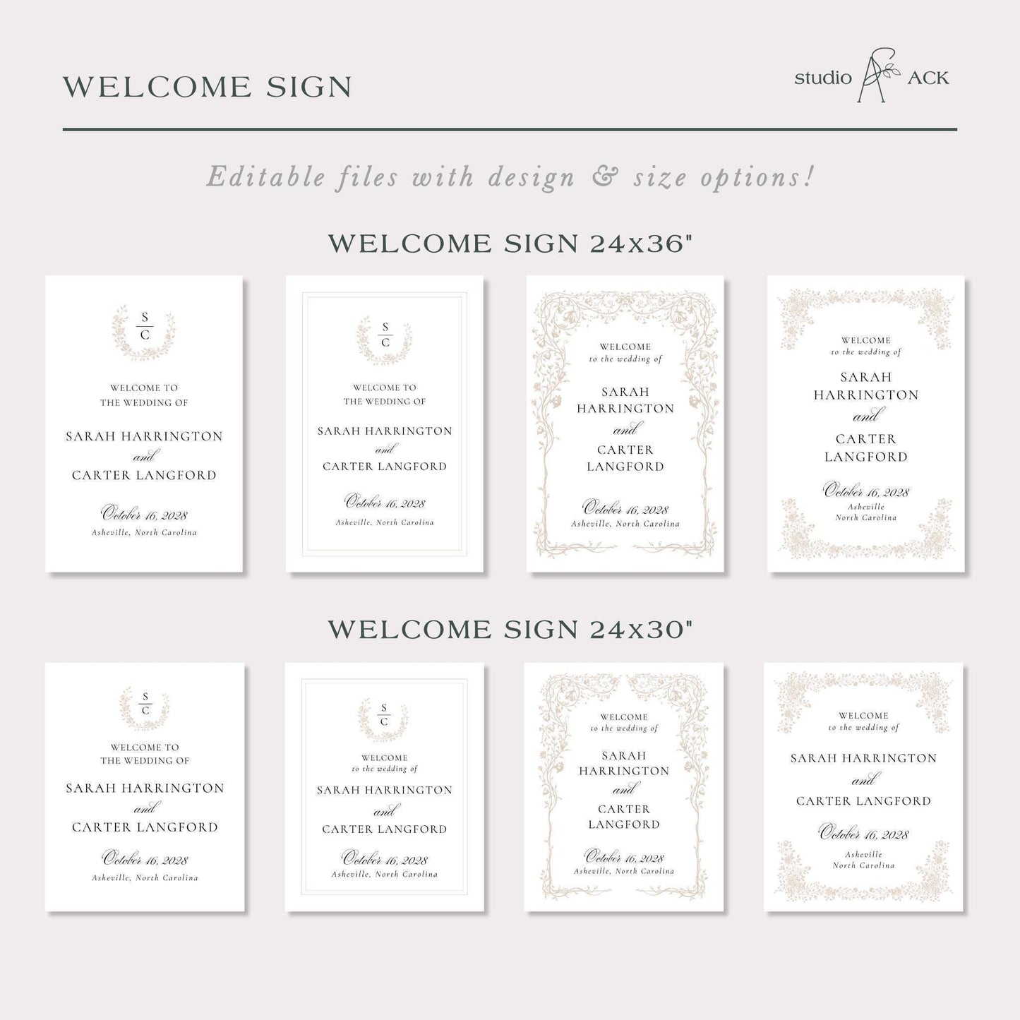 Neutral Floral Line Art Wedding Template Bundle