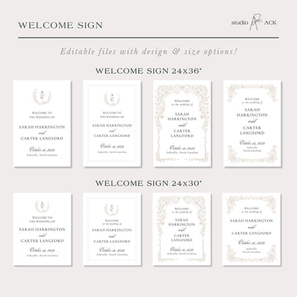 Neutral Floral Line Art Wedding Template Bundle