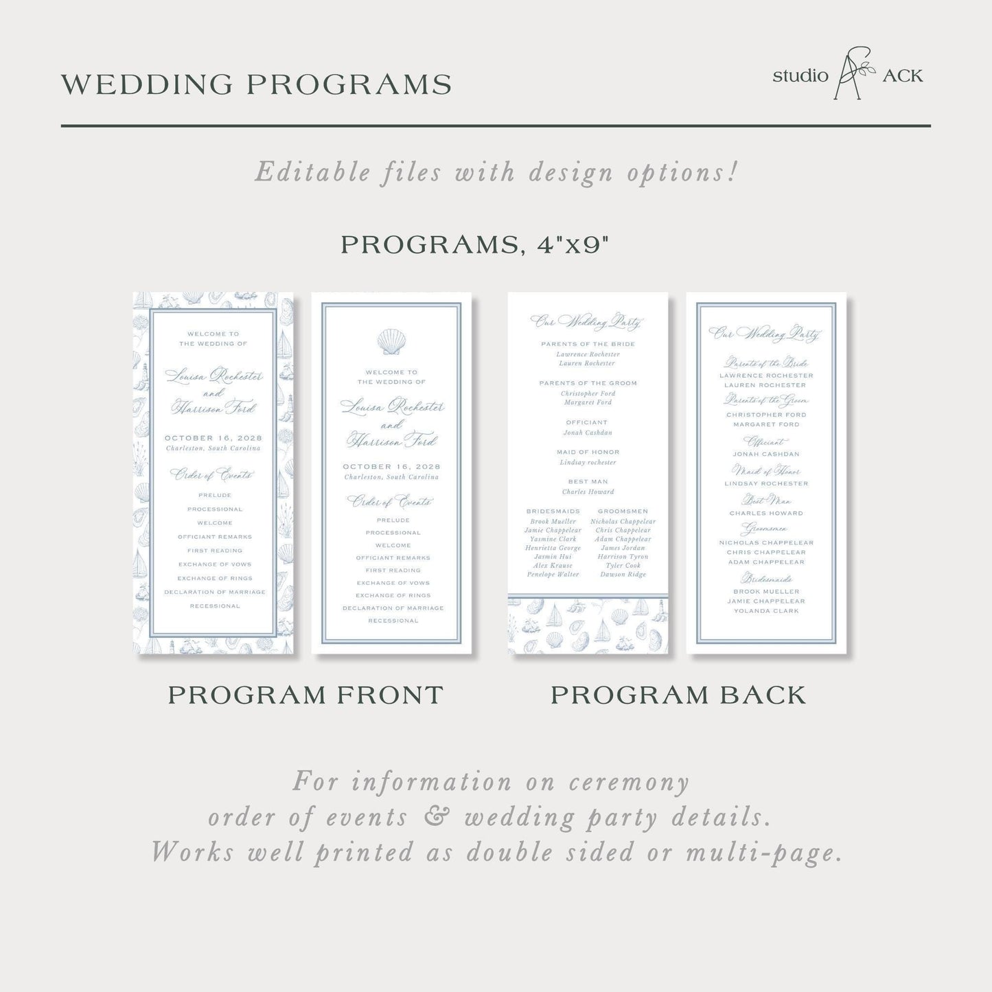 Coastal Toile Wedding Template Bundle