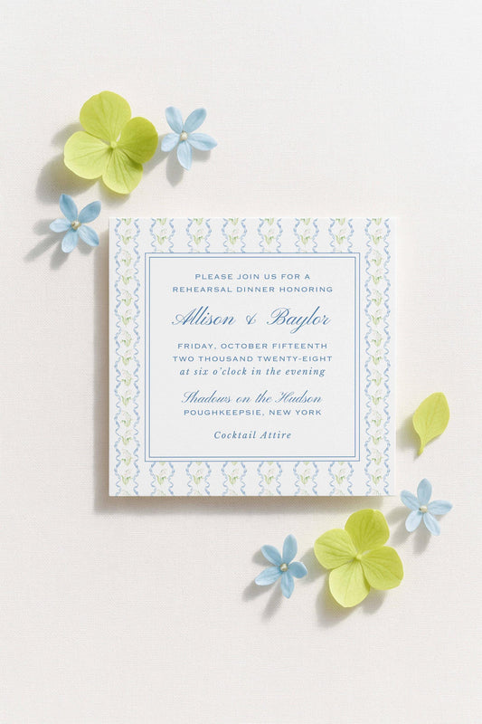 Blue Rattan Rehearsal Dinner Invitation