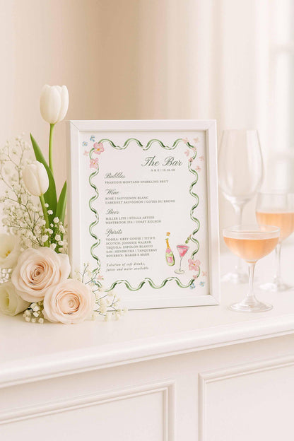 Hand-Painted Floral Wedding Bar Menu Template