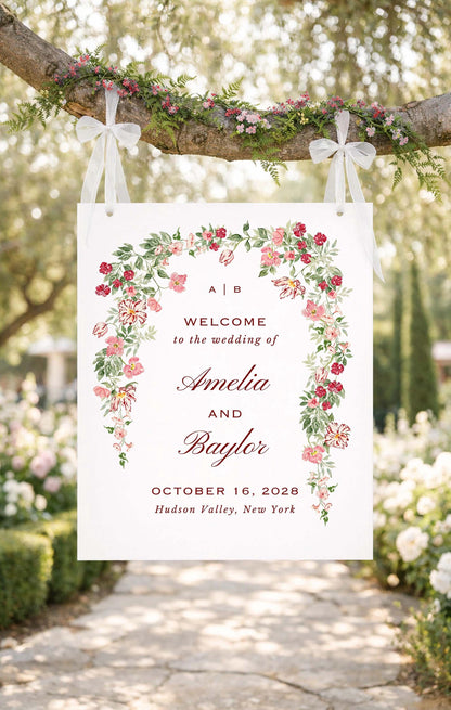 Dusty Pink Floral Wedding Welcome Sign Template