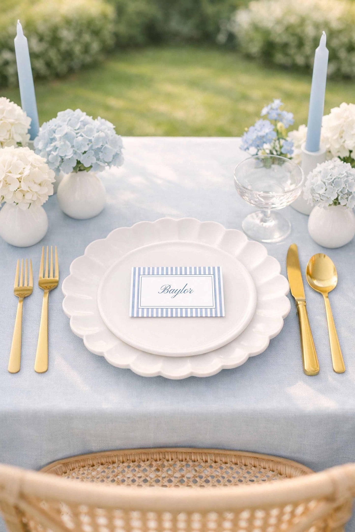 Blue Striped Wedding Place Card Template