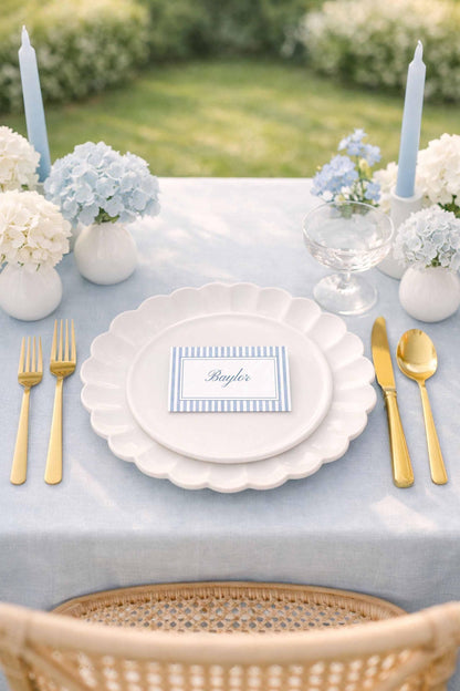 Blue Striped Wedding Place Card Template