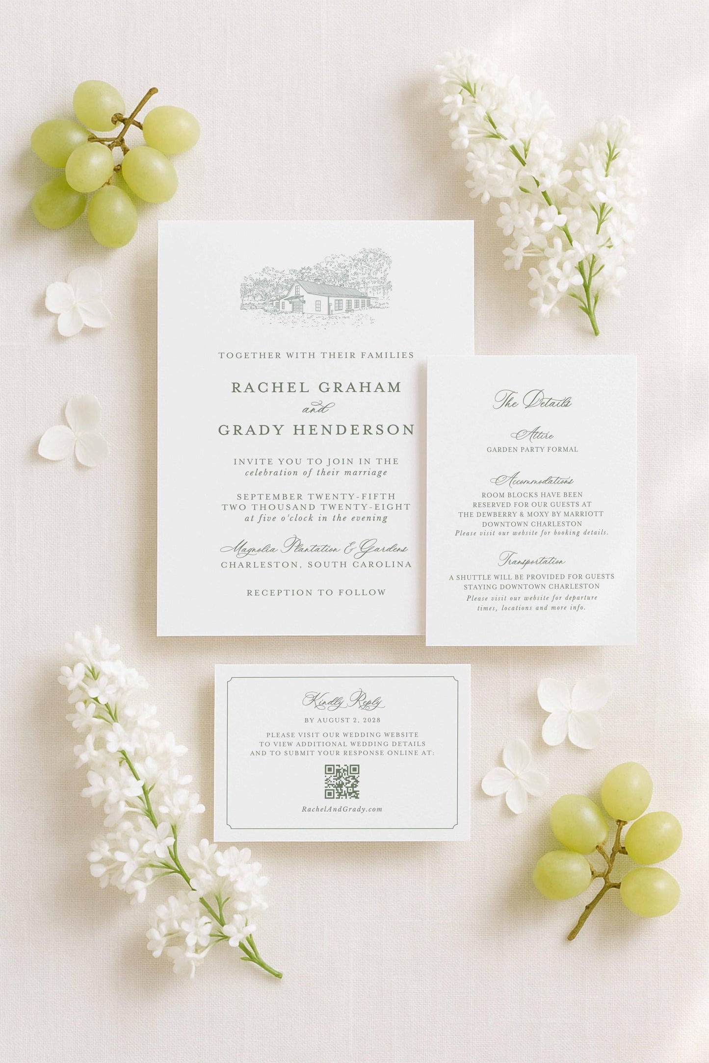 Magnolia Carriage House Wedding Invitation Suite Template