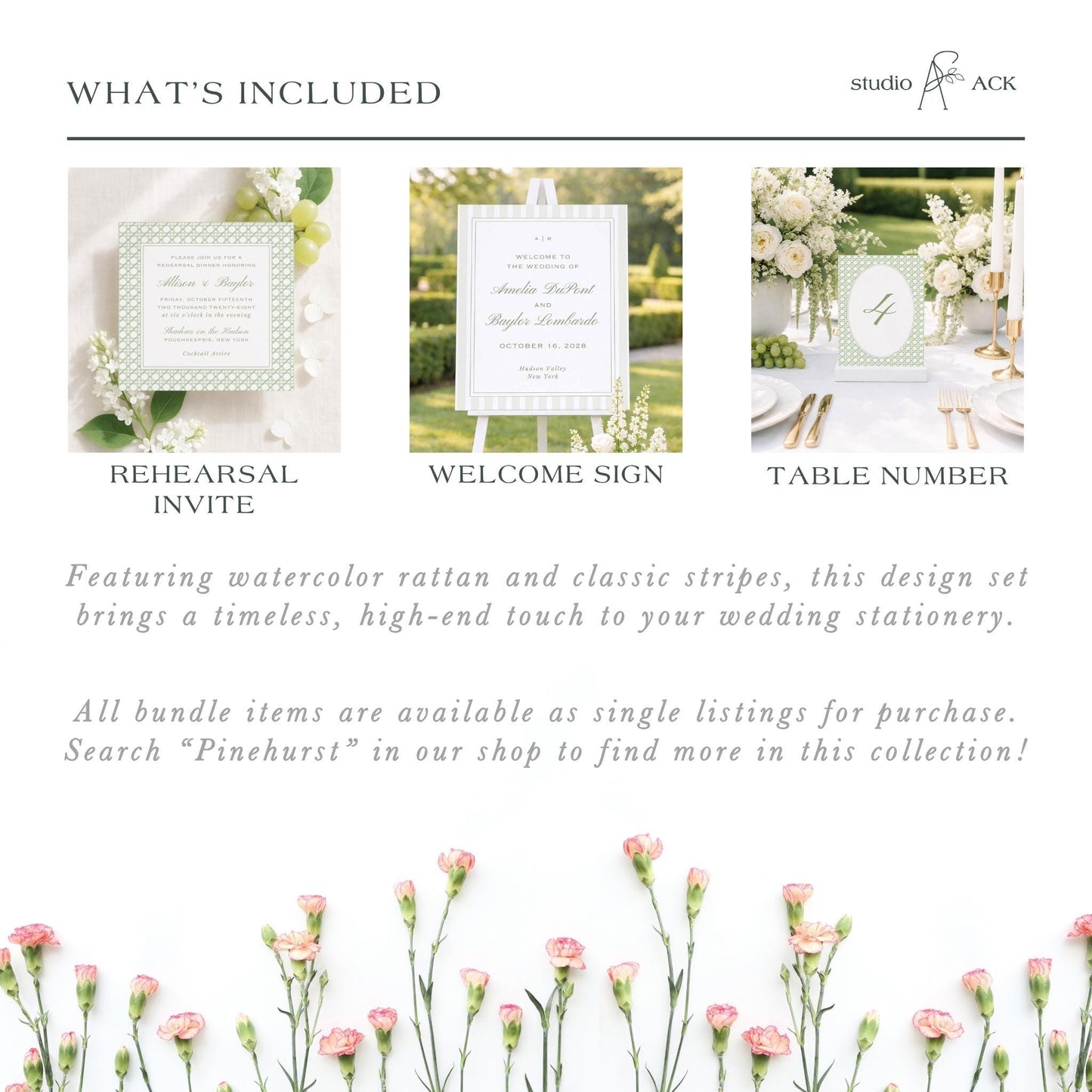 Green Rattan Wedding Template Bundle