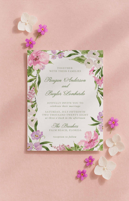 Purple Floral Wedding Invitation Suite Template