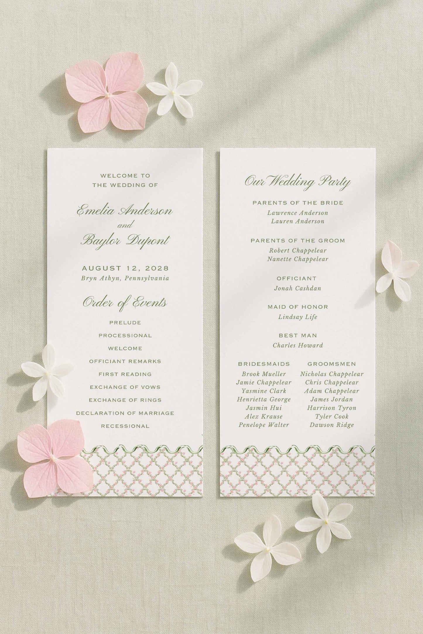 Watercolor Trellis Wedding Program Template