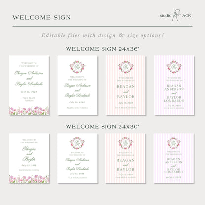 Purple Floral Wedding Welcome Sign Template