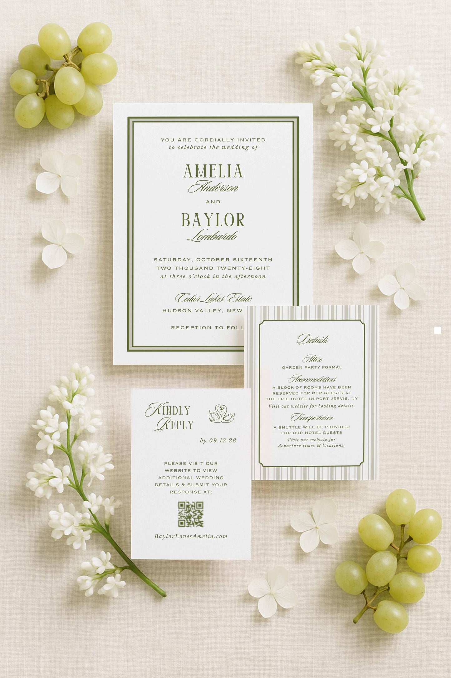 Old Money Striped Wedding Invitation Suite Template