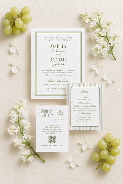 Old Money Striped Wedding Invitation Suite Template