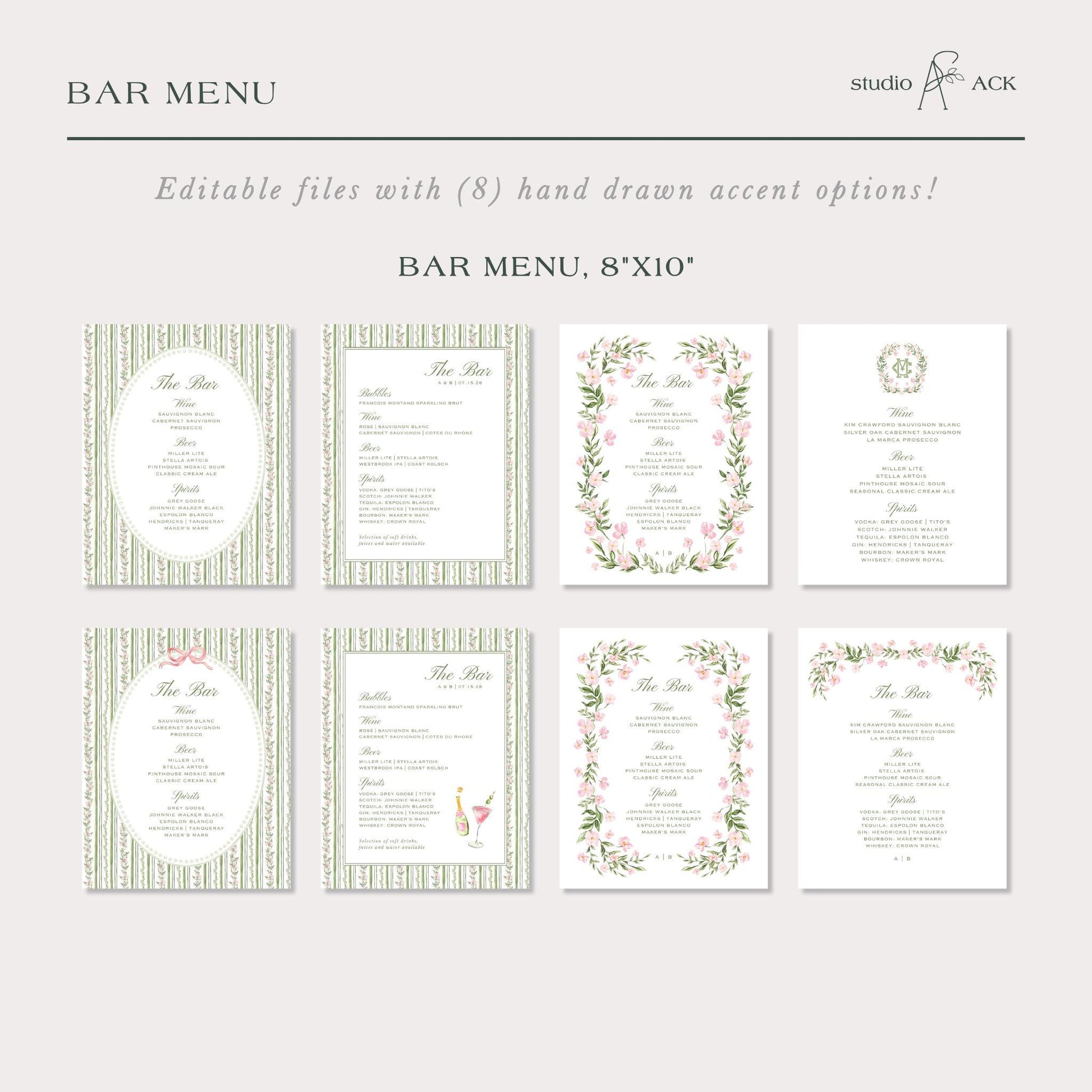 a collection of bar menu designs, each with a unique layout and decorative elements. The menus are presented in a grid format, with each design featuring a different background color and pattern. The text on the menus is not described, and the image does not contain any text. The focus is on the visual presentation of the bar menu designs.