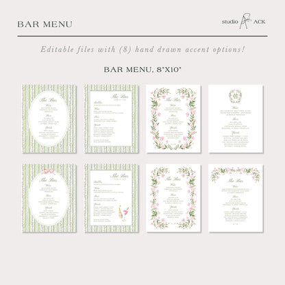 a collection of bar menu designs, each with a unique layout and decorative elements. The menus are presented in a grid format, with each design featuring a different background color and pattern. The text on the menus is not described, and the image does not contain any text. The focus is on the visual presentation of the bar menu designs.