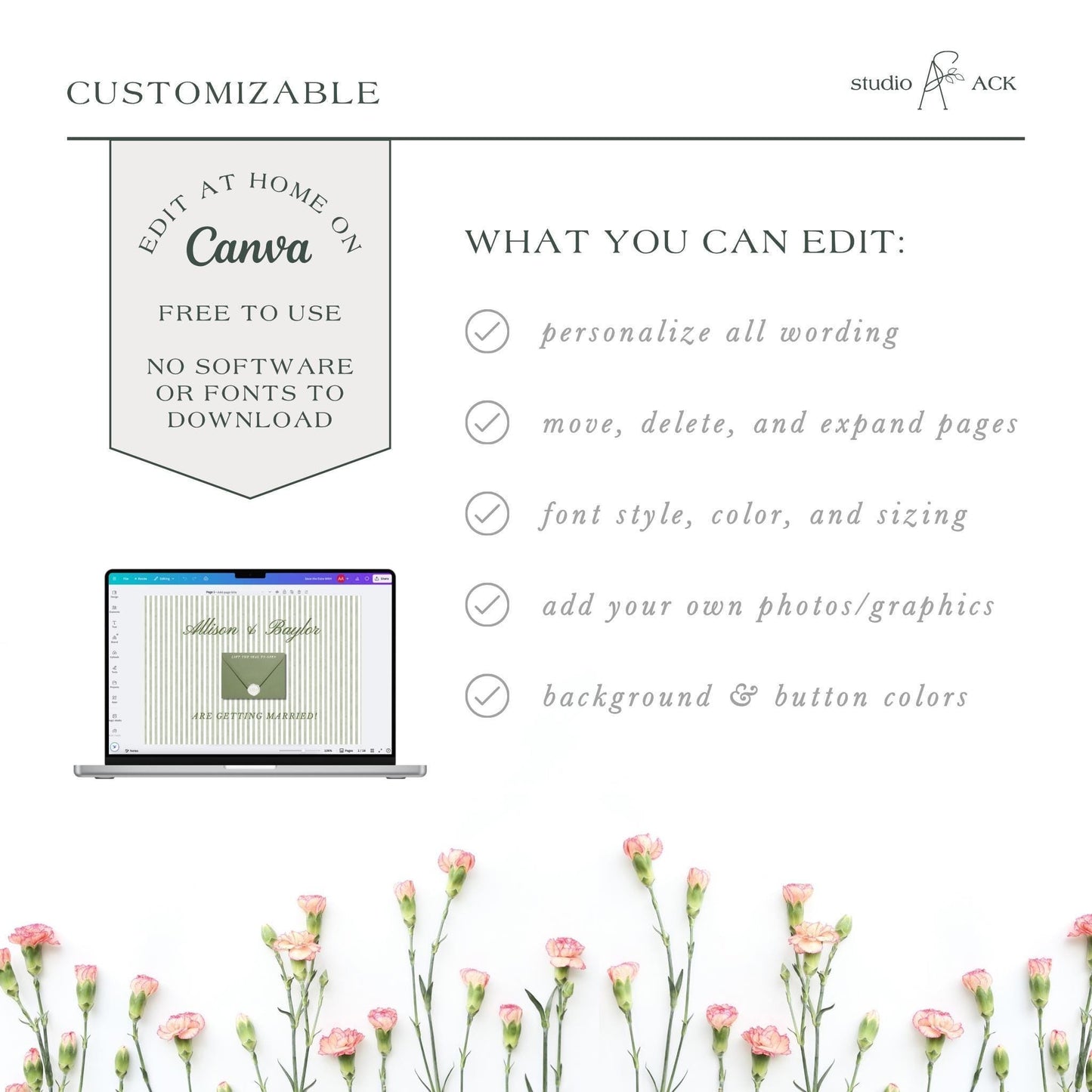 Green Striped Wedding Website Template