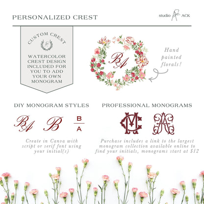 Dusty Pink Floral Wedding Invitation Suite Template