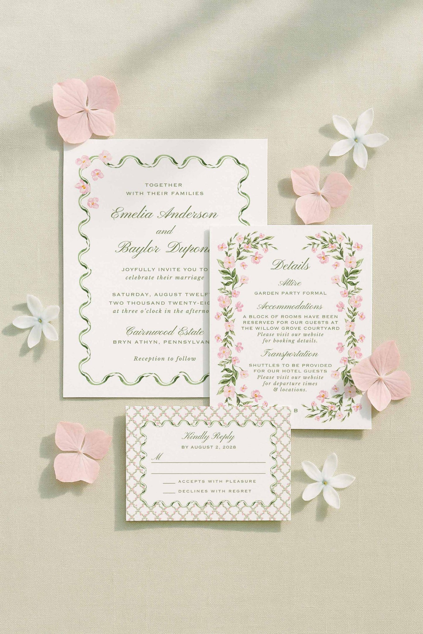 Watercolor Trellis Wedding Invitation Suite Template