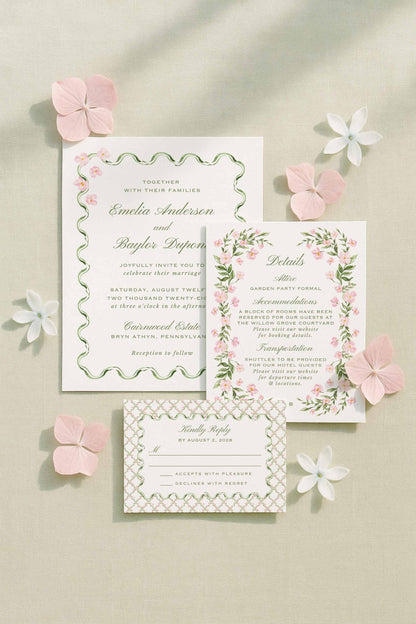 Watercolor Trellis Wedding Invitation Suite Template