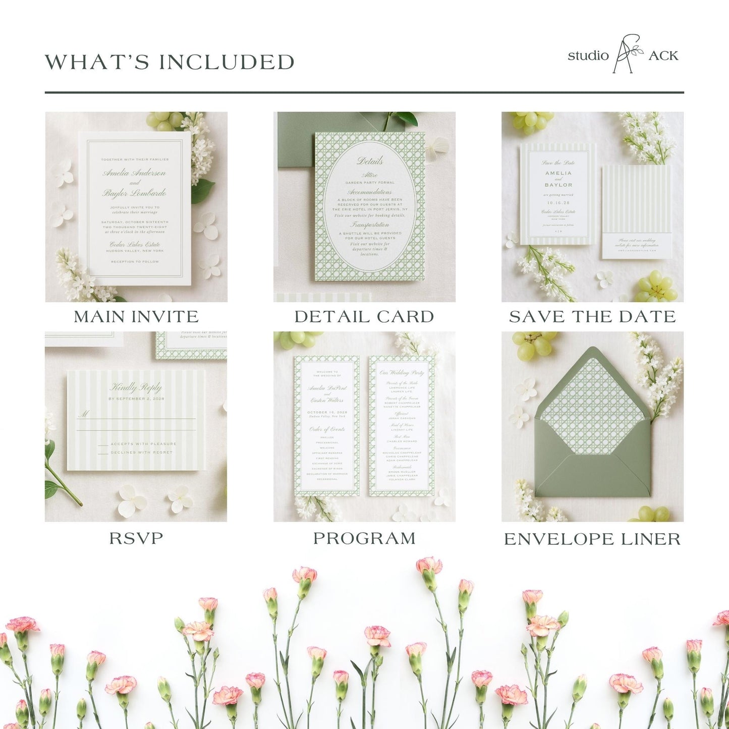 Green Rattan Wedding Template Bundle