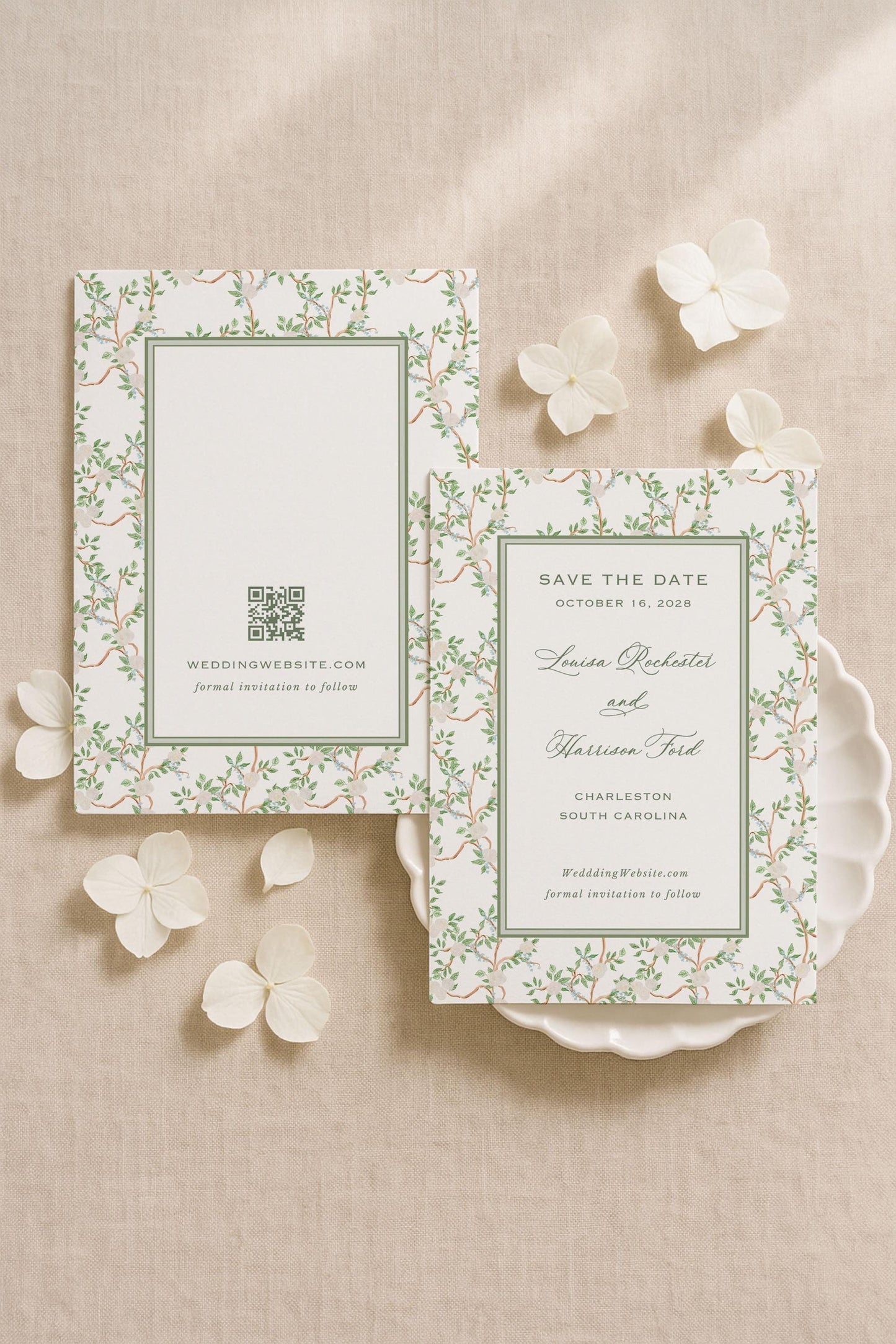 Neutral Chinoiserie Save the Date Template