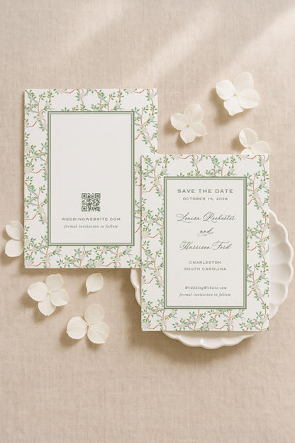 Neutral Chinoiserie Save the Date Template