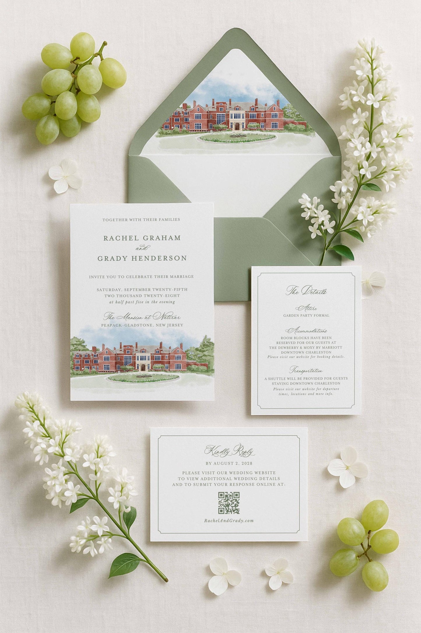 Mansion at Natirar Wedding Invitation Suite Template