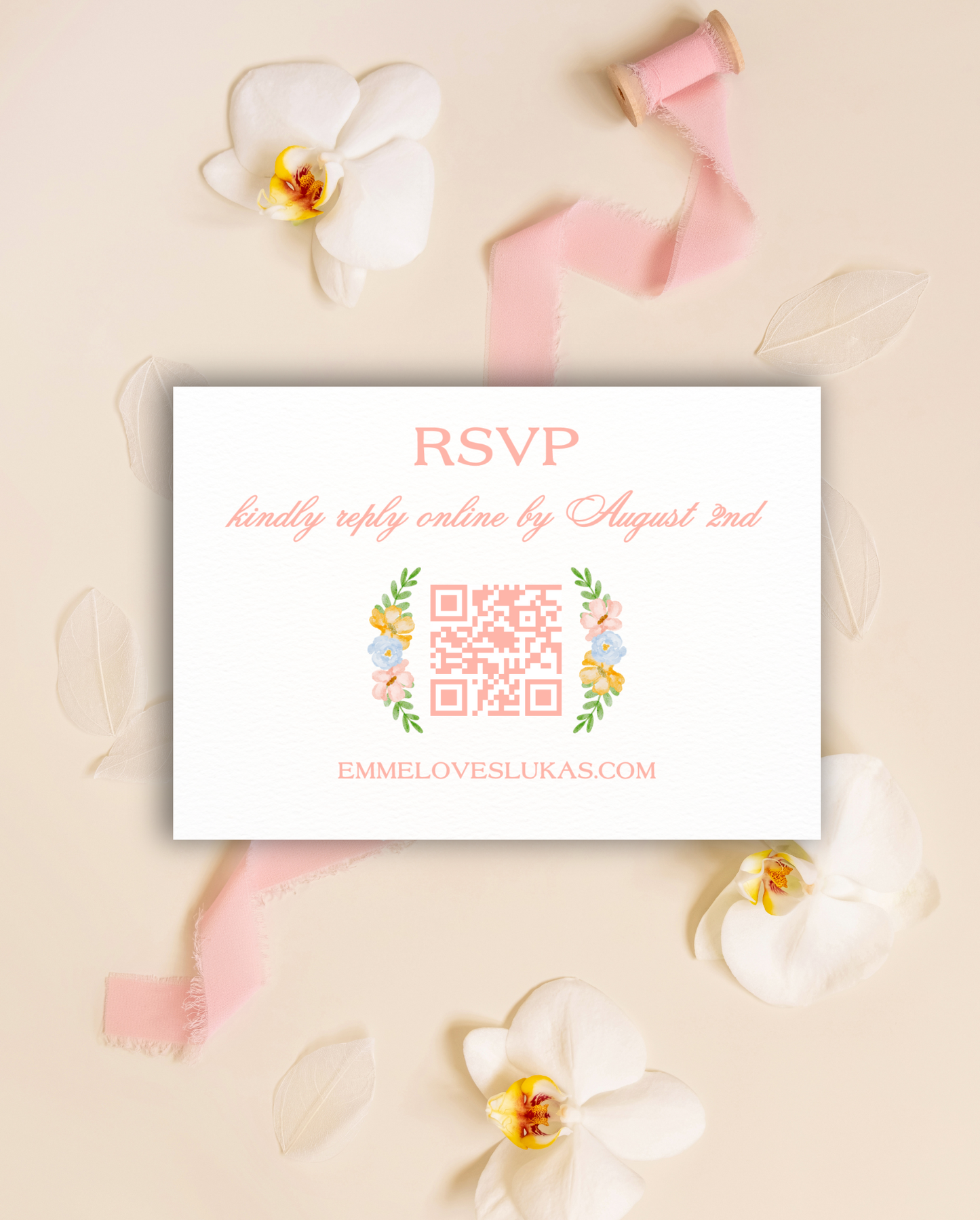 Blooming Crest Fleur de QR RSVP Card