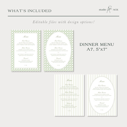 Green Rattan Wedding Menu Template