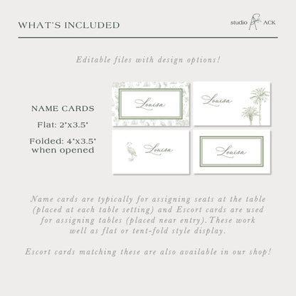 Southern Toile Wedding Place Card Template