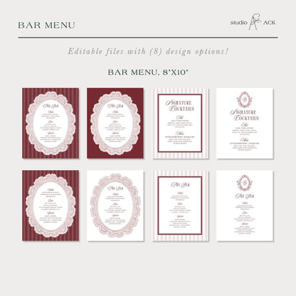 Vintage Lace Wedding Bar Menu Template