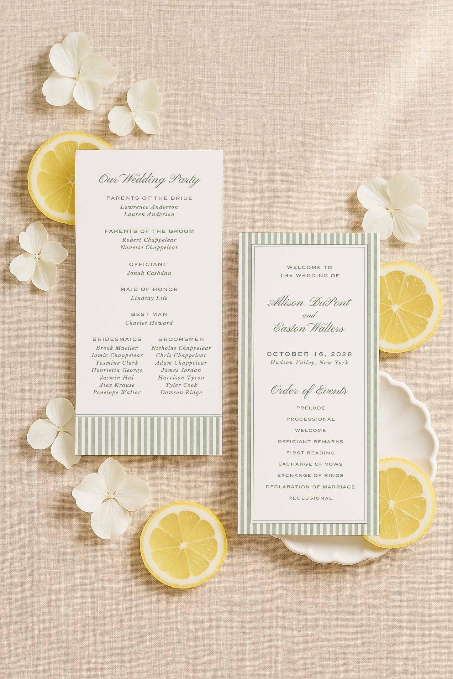 Green Striped Wedding Program Template