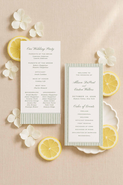 Green Striped Wedding Program Template