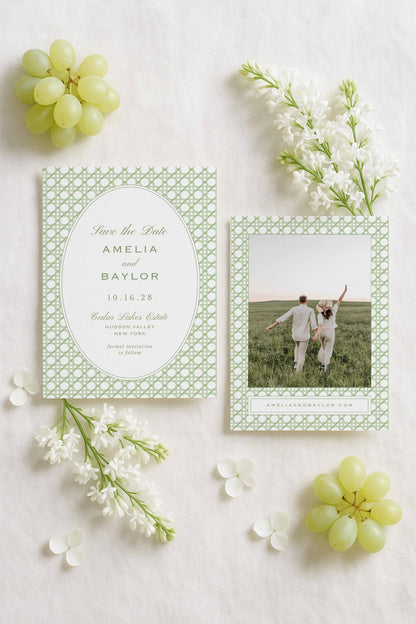 Green Rattan Save the Date Template