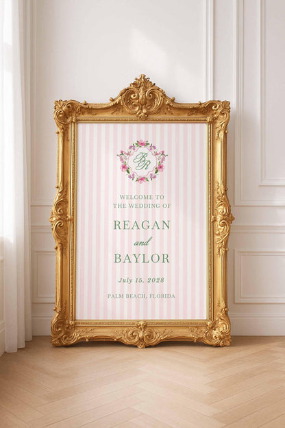 Purple Floral Wedding Welcome Sign Template