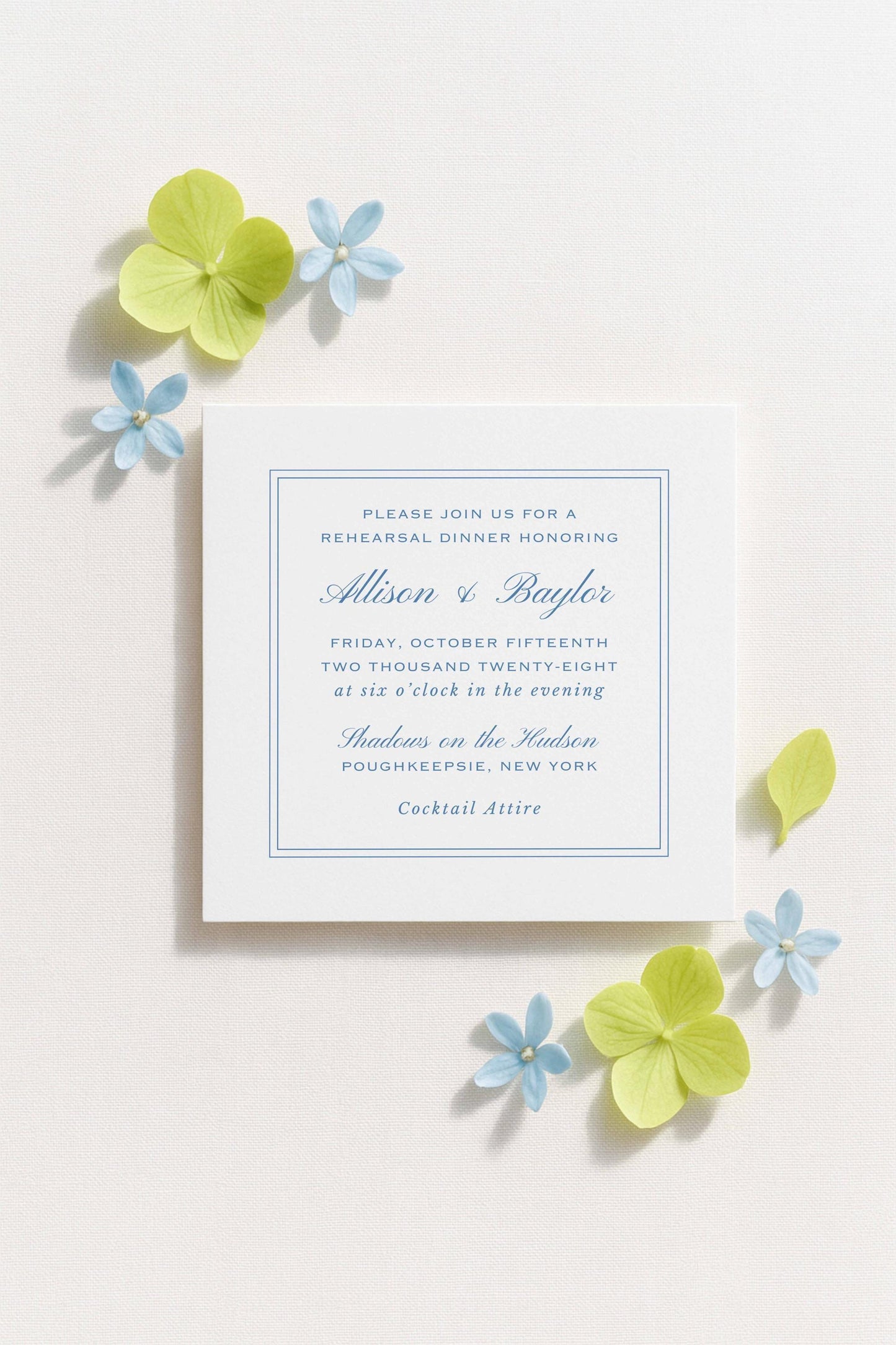 Blue Rattan Rehearsal Dinner Invitation