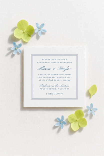 Blue Rattan Rehearsal Dinner Invitation