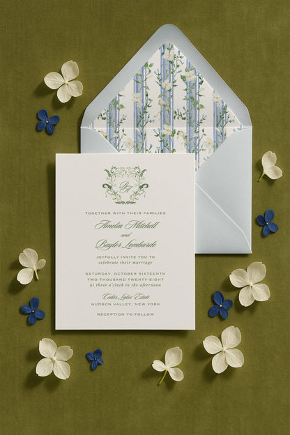 Blue, White & Green Wedding Invitation Suite Template