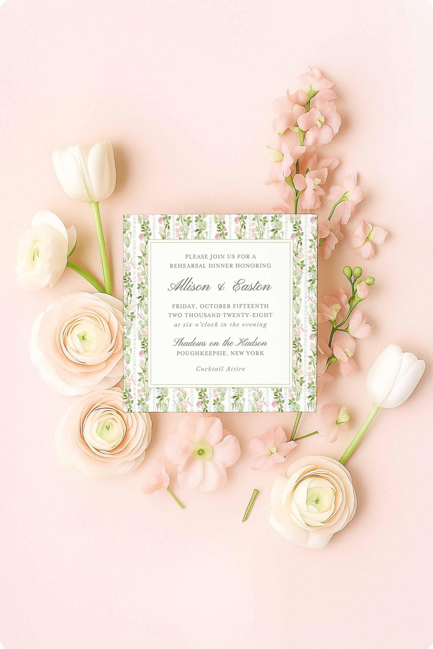 Hand-Painted Floral Rehearsal Dinner Invitation