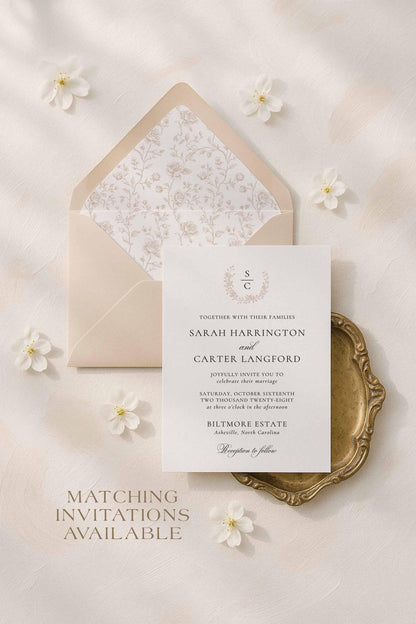 Neutral Floral Line Art Wedding Place Card Template