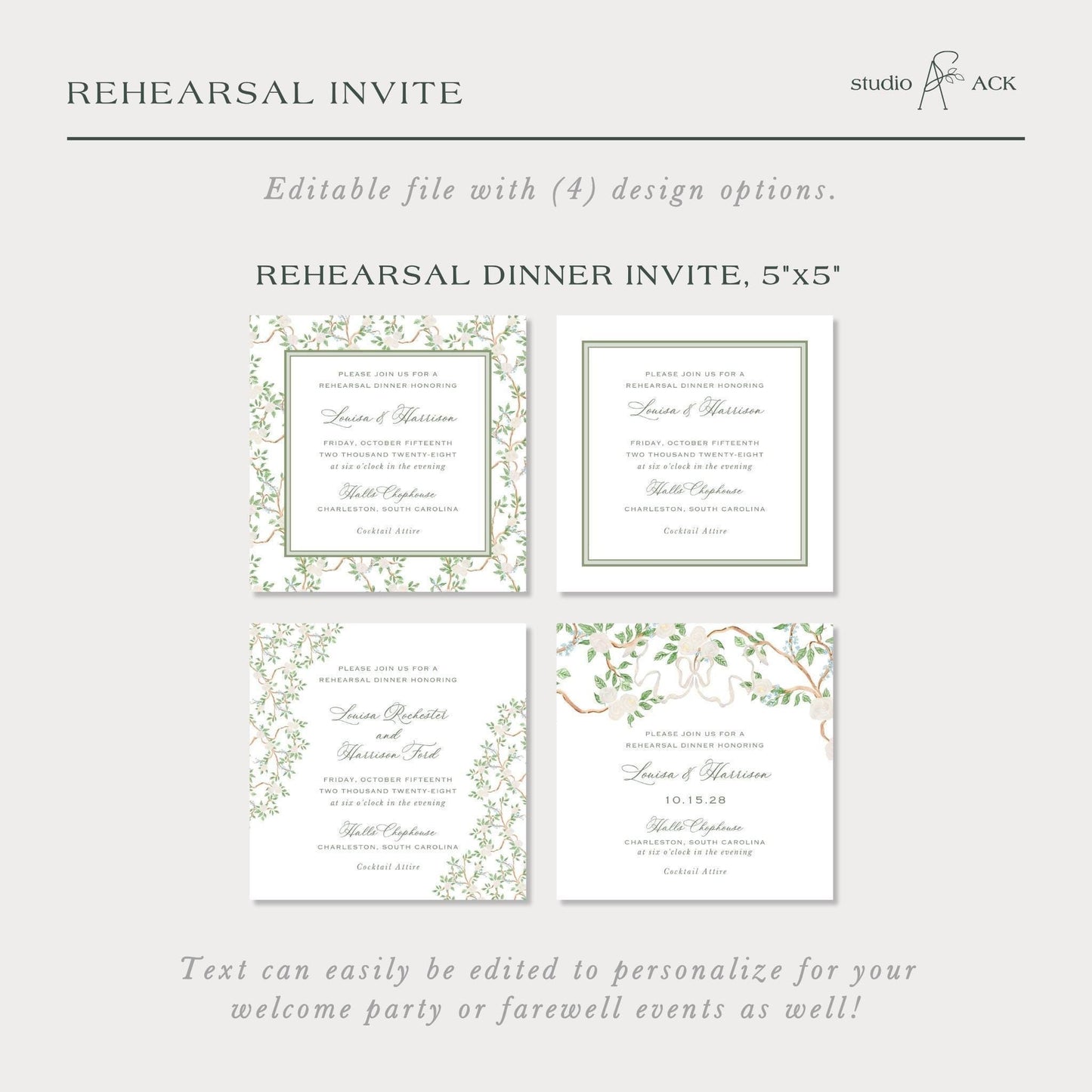 Neutral Chinoiserie Rehearsal Dinner Invitation