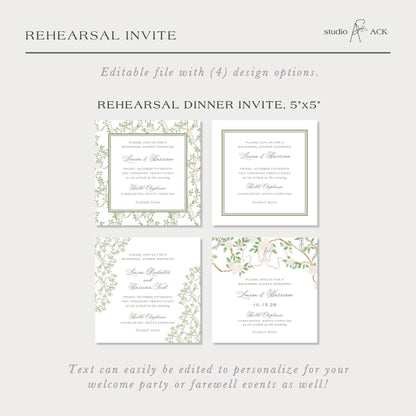 Neutral Chinoiserie Rehearsal Dinner Invitation