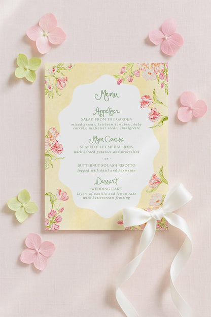 Whimsical Garden Wedding Menu Template