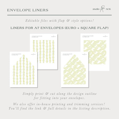 The image is a collection of four envelope liners, each with a unique design, including square flap patterns and a square flap pattern.