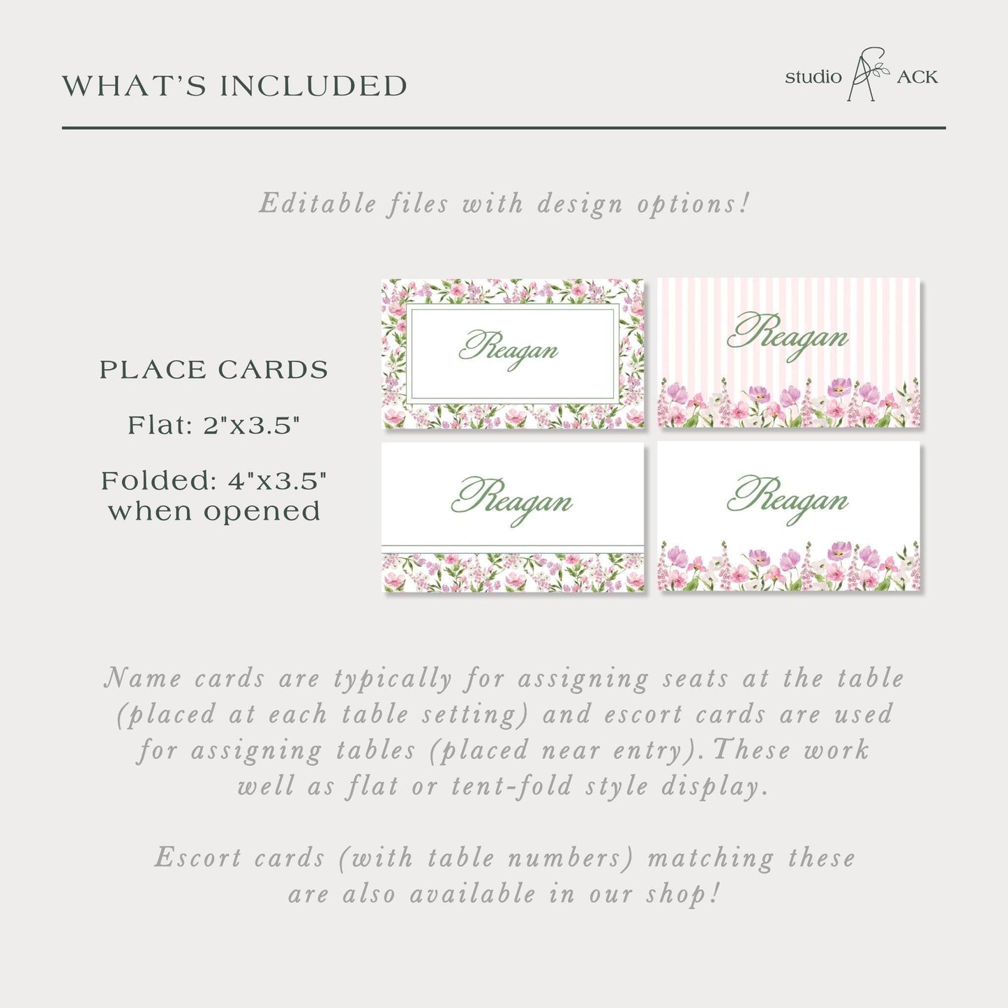 Purple Floral Wedding Place Card Template