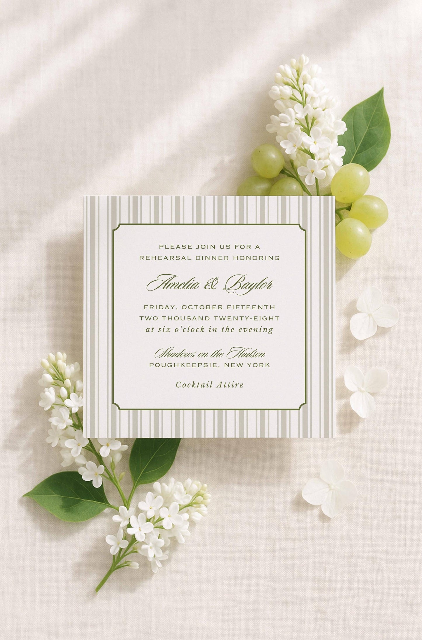 Old Money Striped Rehearsal Dinner Invitation