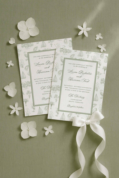 Southern Toile Wedding Invitation Suite Template