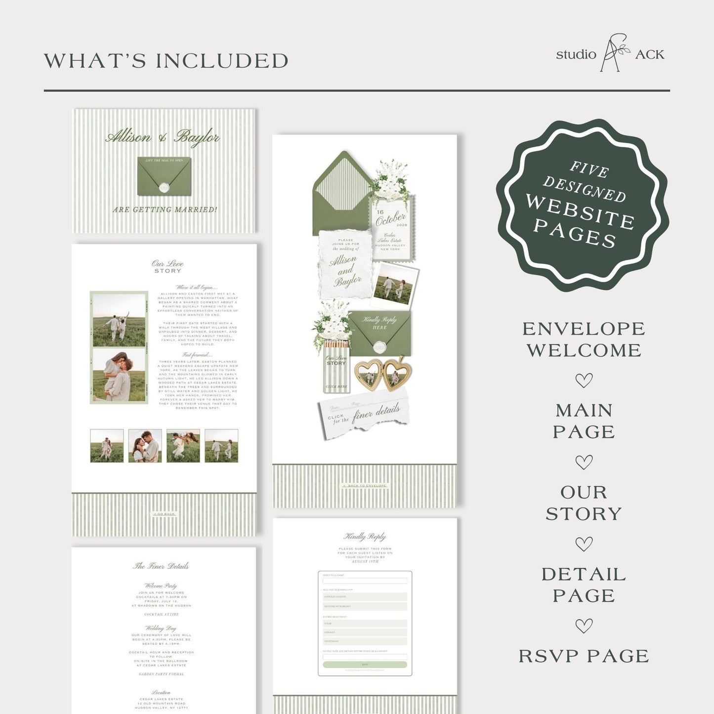 Green Striped Wedding Website Template