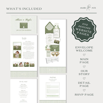 Green Striped Wedding Website Template