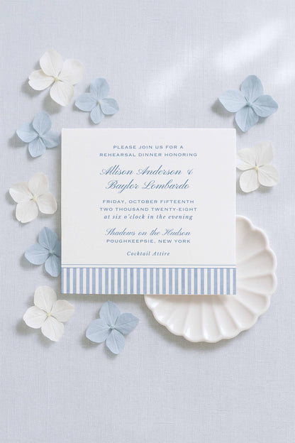 Blue Striped Rehearsal Dinner Invitation