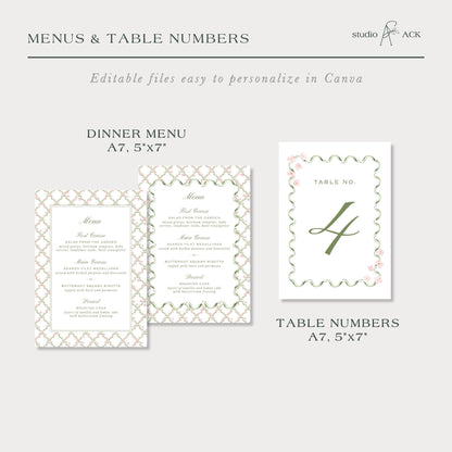 a menu and table number set, with a focus on the table numbers and the menu.