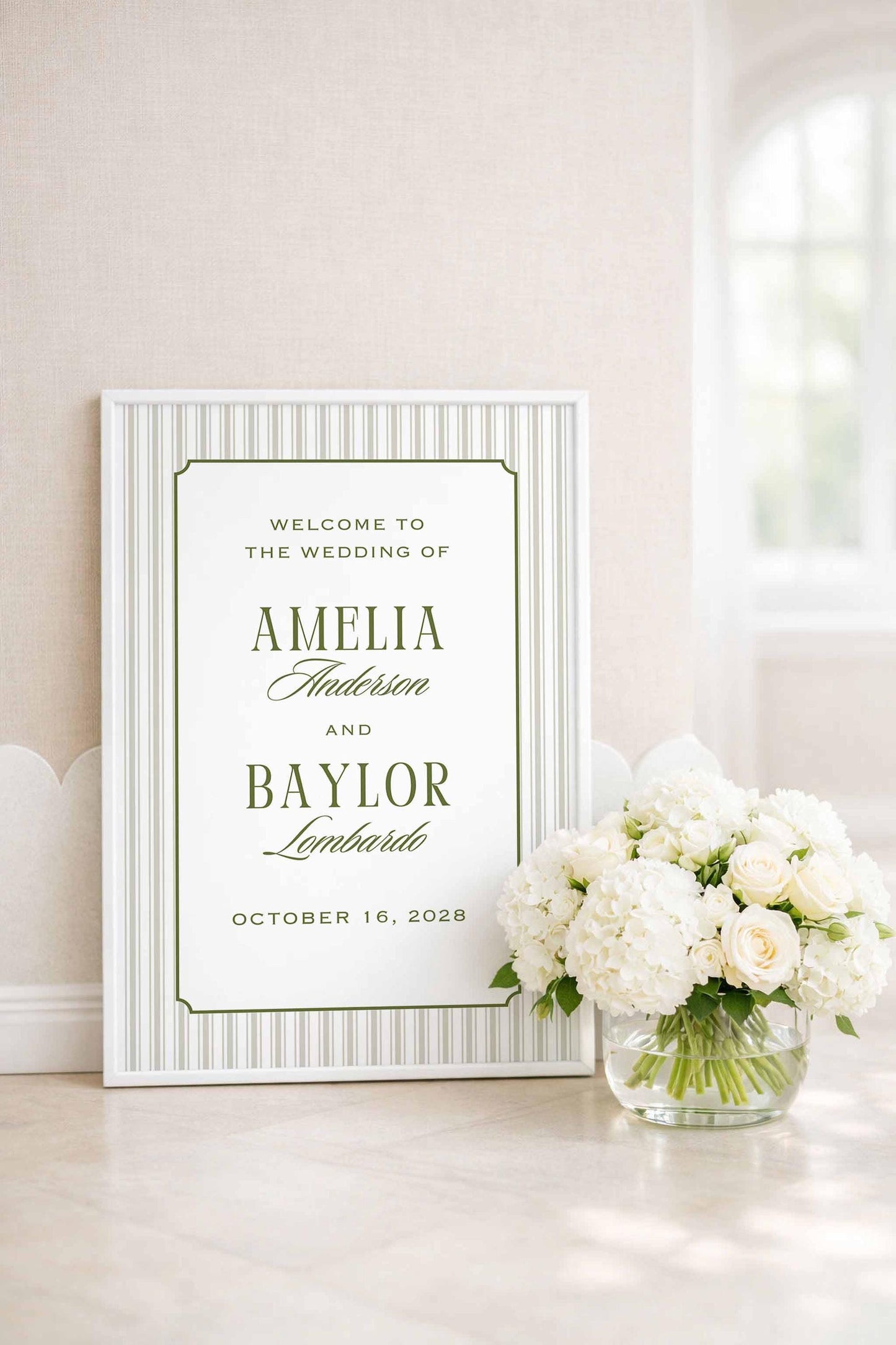 Old Money Striped Wedding Welcome Sign Template